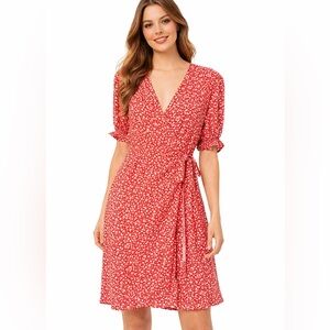 Banana Republic Red Floral Wrap Midi Dress